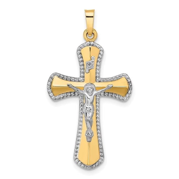 14k Two-tone and White Rhodium Hollow INRI Crucifix Pendant