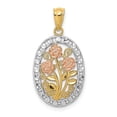 thumbnail image 1 of 14k Tri-color Gold Casted Textured Back Solid Polished Finish Oval 3 Rose Charm Pendant, 1 of 4