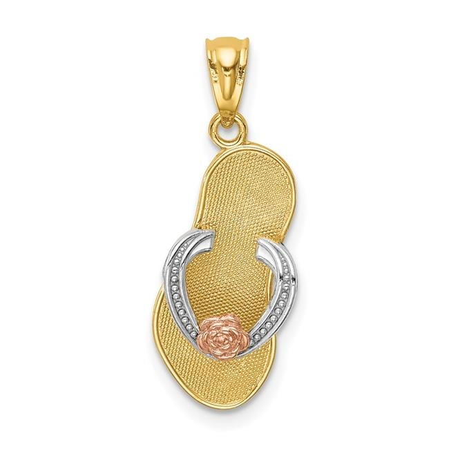 Finest Gold 14K Two-Tone Yellow & Rose with Rhodium Sandal Pendant