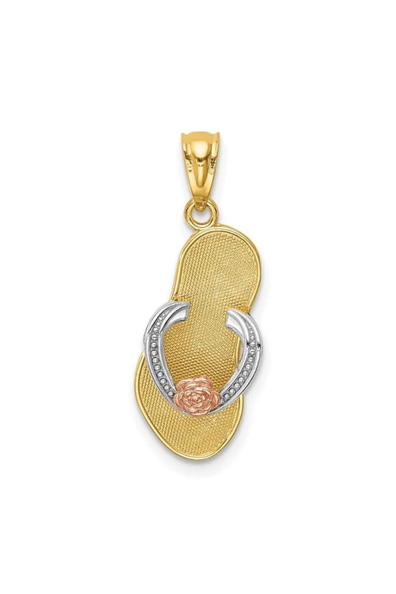 14K Two-Tone Yellow & Rose with Rhodium Sandal Pendant