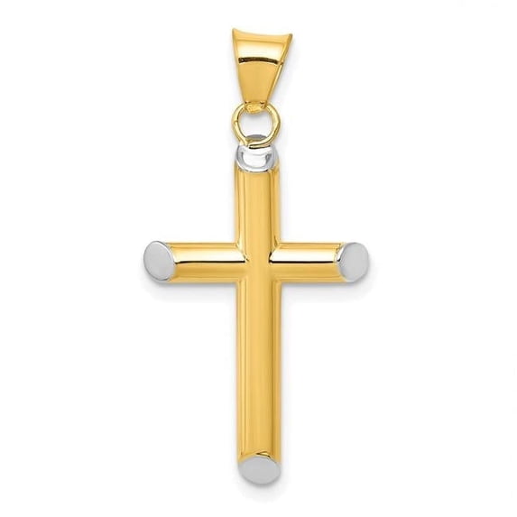 Finest Gold 14K Two-Tone with Rhodium 3-D Hollow Cross Pendant