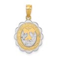 thumbnail image 1 of 14K Two-tone and White Rhodium Solid Spanish Baptism Mi Bautizo Oval Pendant K5084, 1 of 4