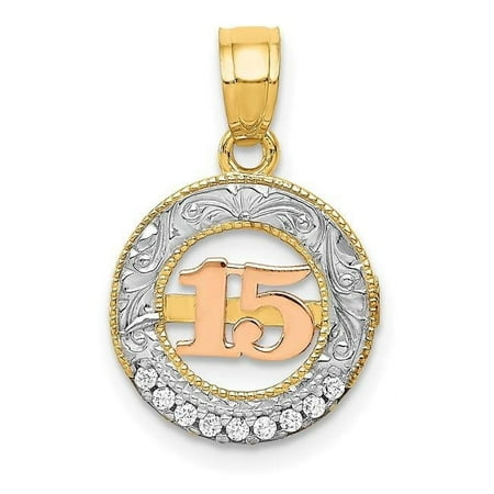 Finest Gold 14K Two-Tone with White Rhodium CZ 15 Pendant