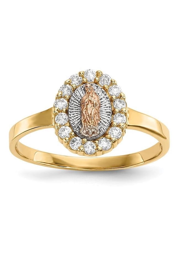 14K Two-Tone with White Rhodium CZ Lady of Guadalupe Ring - Size 7
