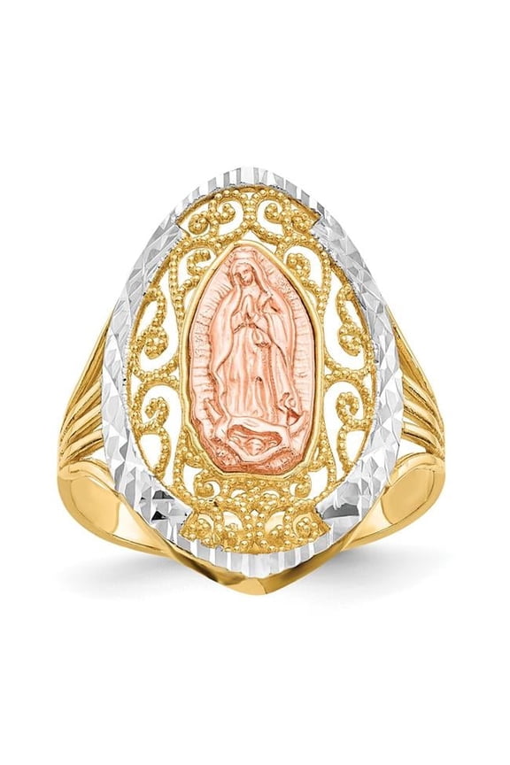 14K Two-Tone with White Rhodium Filigree Guadalupe Ring - Size 8