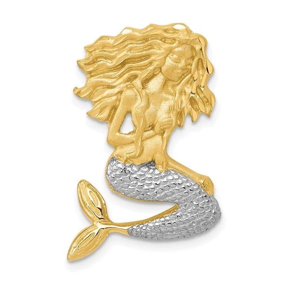 Finest Gold 14K Two-Tone with White Rhodium Satin Diamond-Cut Mermaid Chain Slide Pendant