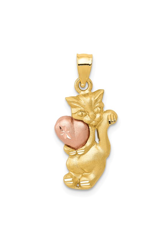 14k Two-Tone Cat with Heart Charm