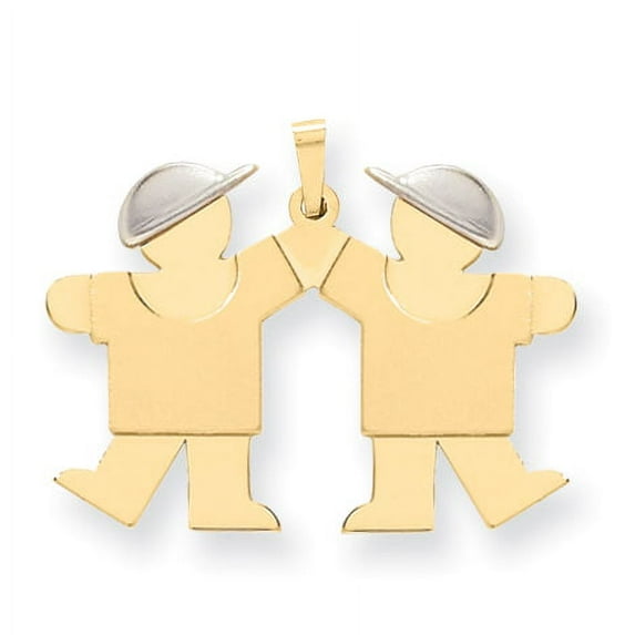 14k Two-Tone Solid Satin Polished Gold Large Double Engraveable Charm 31x33mm Wide Pendant Necklace for Women