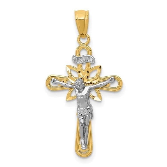 Finest Gold 14K Two-tone with Rhodium Small Passion Crucifix Pendant