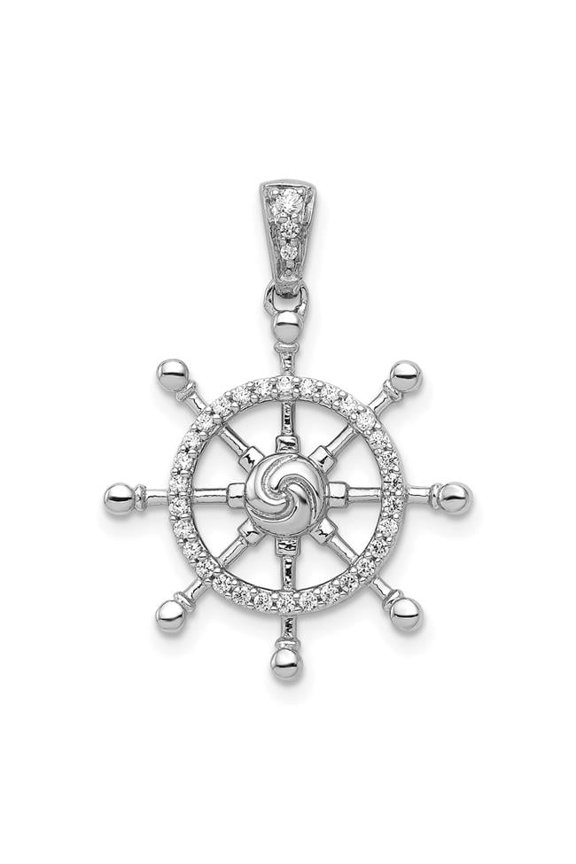 14K White Gold 0.16CT Diamond Ship Wheel Pendant