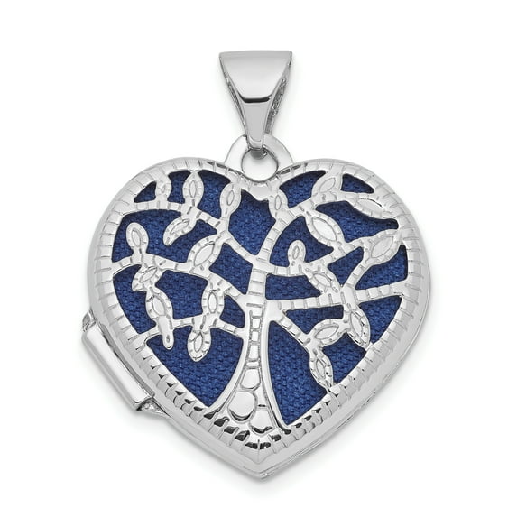 Finest Gold 14K White Gold 18 mm Tree Heart Locket Pendant