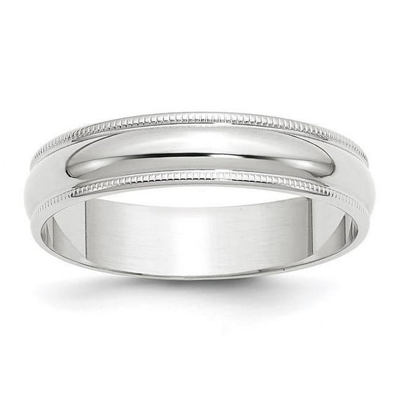 Finest Gold 14K White Gold 5 mm LTW Milgrain Half Round Band, Size 13
