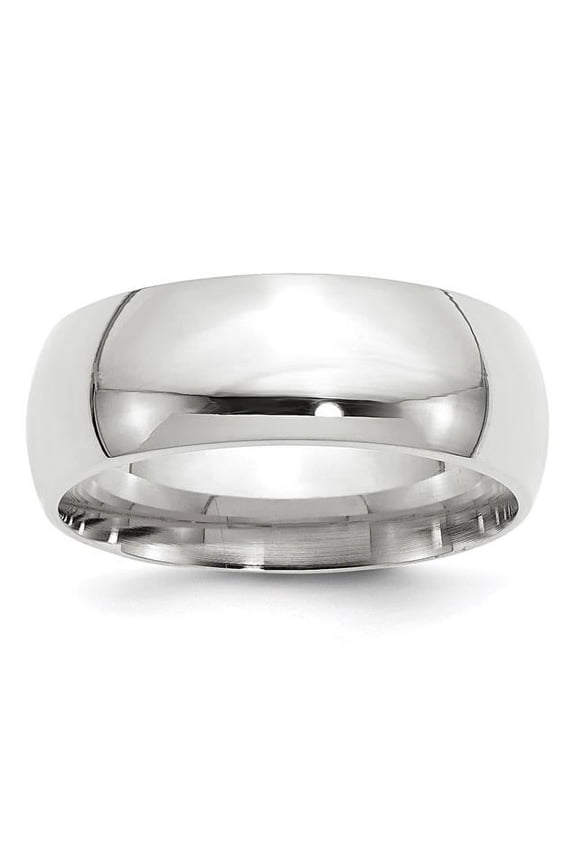 14K White Gold 8 mm Standard Comfort Fit Wedding Band, Size 10.5