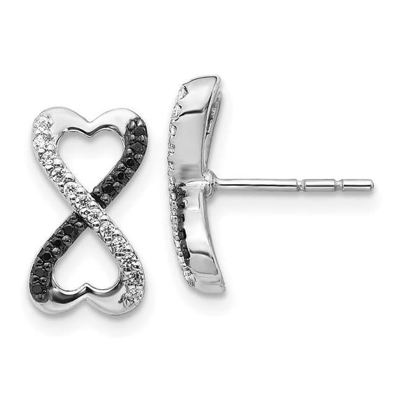 14k White Gold Black and White Diamond Infinity Heart Post Earrings EM5516