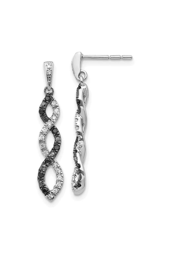 14K White Gold Black & White Diamond Twisted Post Earrings