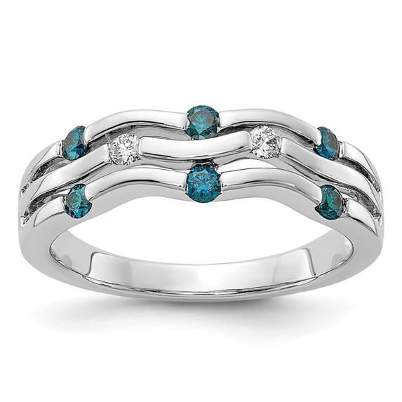 Finest Gold 14K White Gold Blue & White Diamond Wavy Ring, Size 6.75