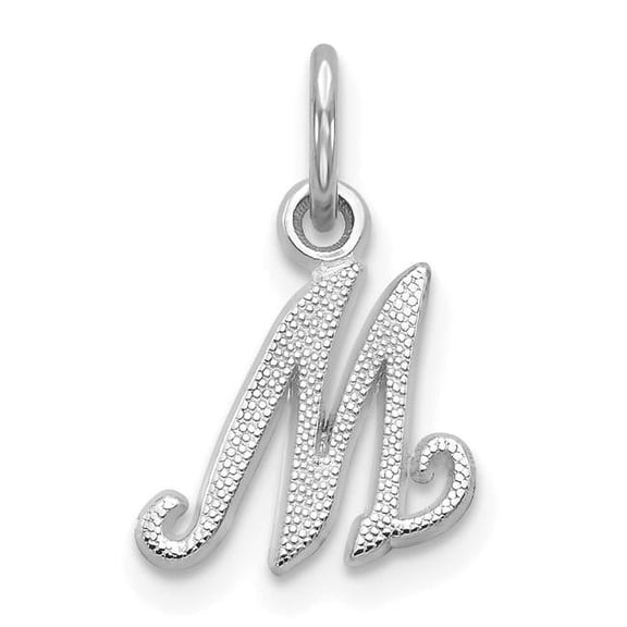 14k White Gold Solid Satin Textured Letter Name Personalized Monogram Initial M Charm Pendant Necklace for Women