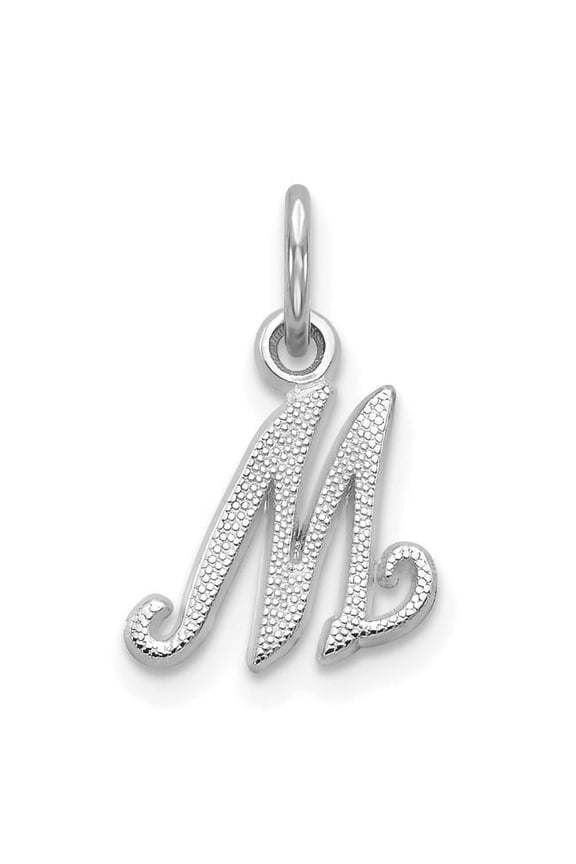 14k White Gold Solid Satin Textured Letter Name Personalized Monogram Initial M Charm Pendant Necklace for Women