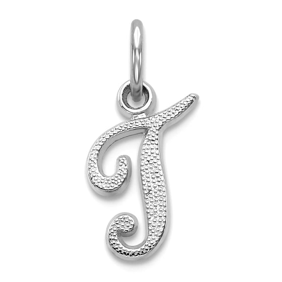 Finest Gold 14K White Gold Casted Script Letter T Initial Charm
