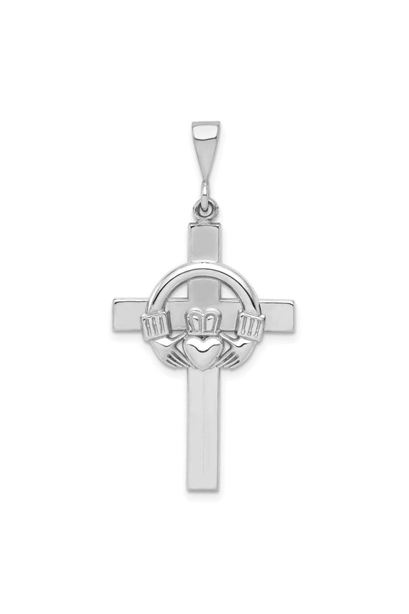 14k White Gold Claddagh Cross Pendant K459