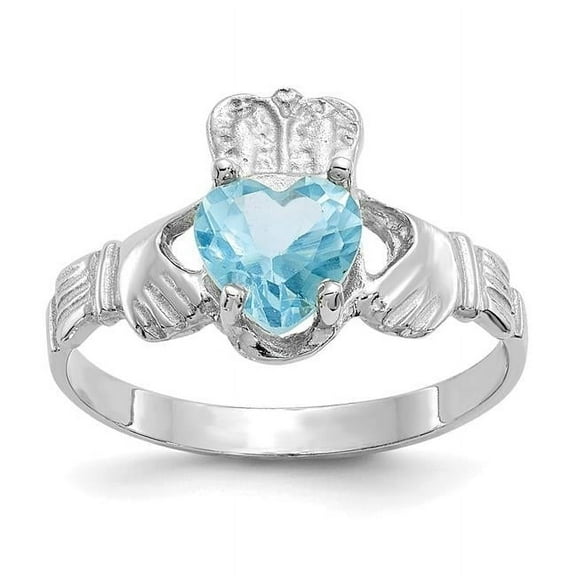 14k White Gold December CZ Heart Birthstone Claddagh Ring R510