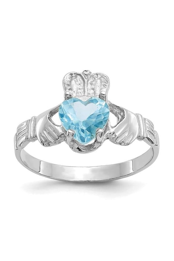 14k White Gold December CZ Heart Birthstone Claddagh Ring R510