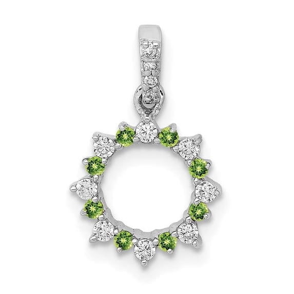 14k White Gold Diamond and .08 Peridot Fancy Circle Pendant PM3856
