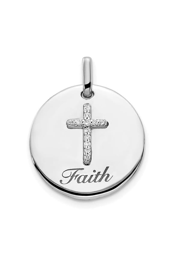14k White Gold Diamond Cross Faith Pendant PM4354