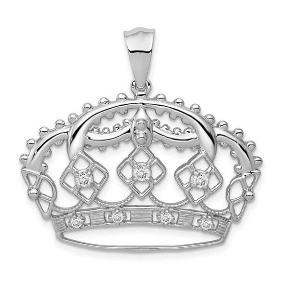 Finest Gold 14K White Gold Diamond Crown Pendant