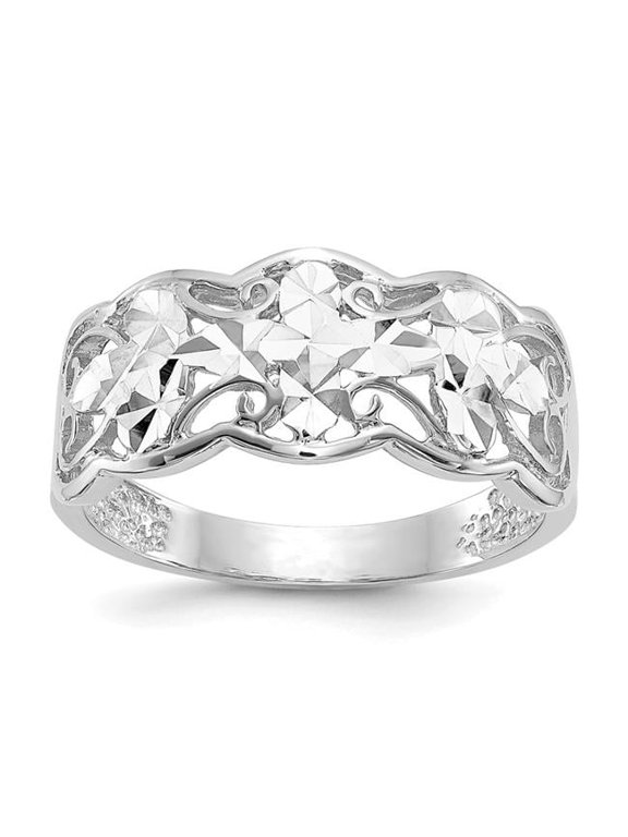 14k White Gold Diamond-cut Wave Ring K2048
