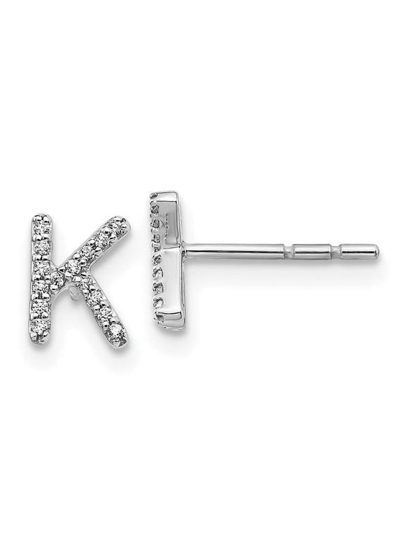 14k White Gold Diamond Initial K Post Earrings EM4169K