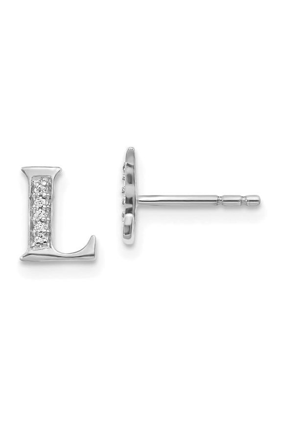 14k White Gold Diamond Initial L Post Earrings EM4170L