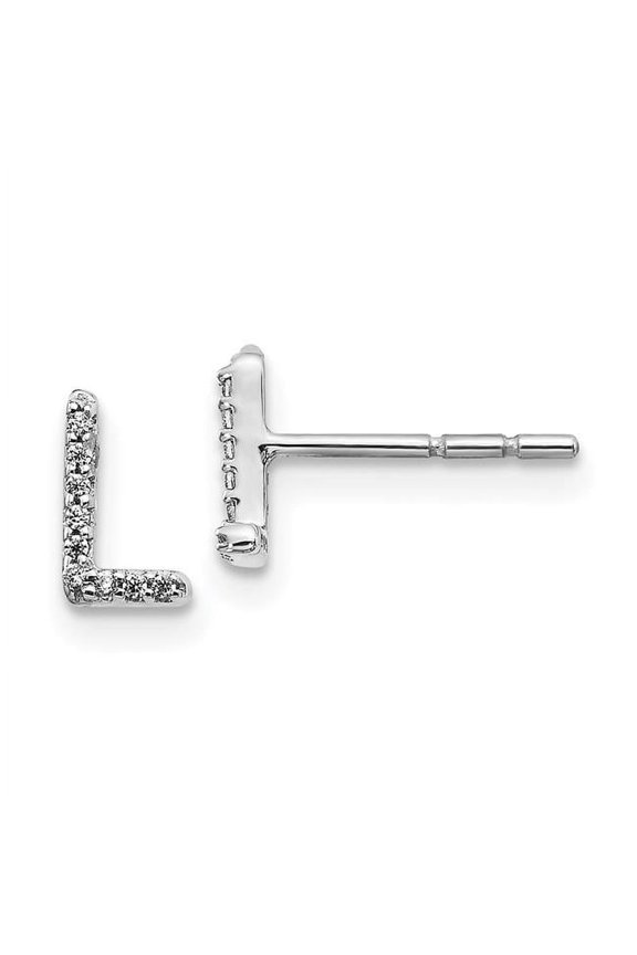 14k White Gold Diamond Initial L Post Earrings EM4169L