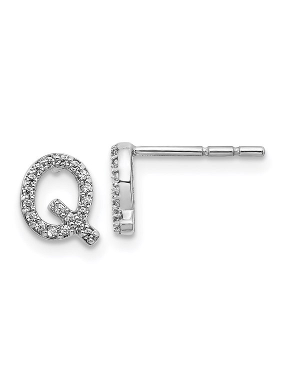 14k White Gold Diamond Initial Q Post Earrings