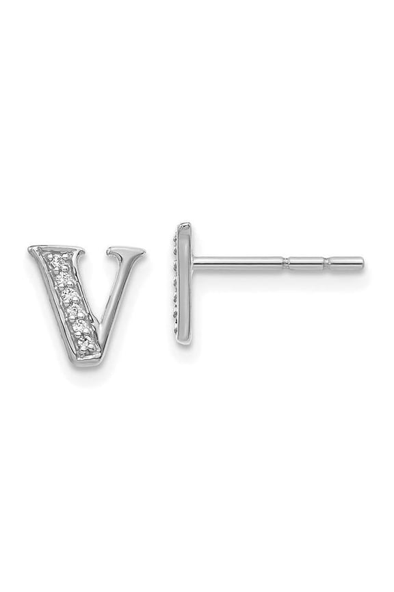14k White Gold Diamond Initial V Post Earrings EM4170V