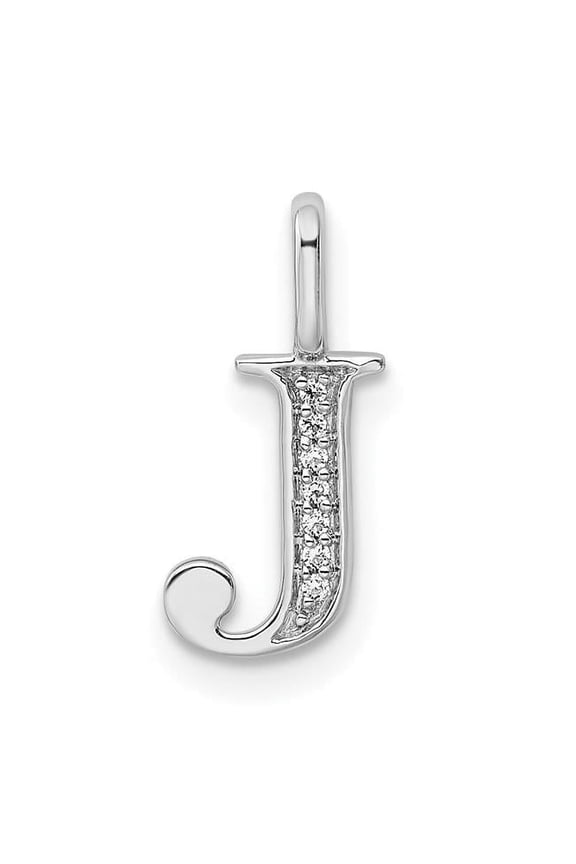 14K White Gold Diamond 0.025-CT Letter J Initial Charm Pendant