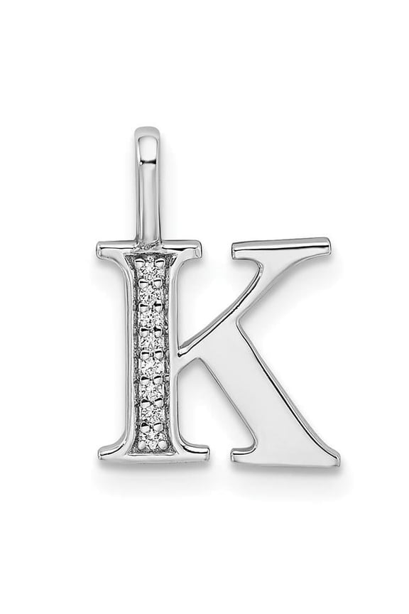 14K White Gold Diamond 0.028-CT Letter K Initial Charm Pendant