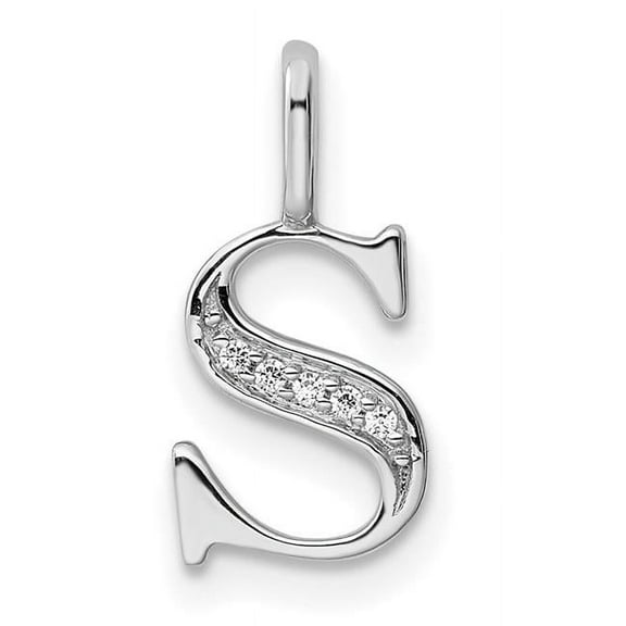14K White Gold Diamond 0.025-CT Letter S Initial Charm Pendant