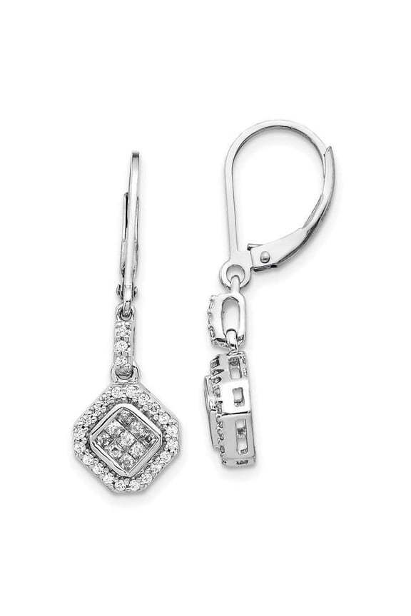 14k White Gold Diamond Leverback Earrings EM5545