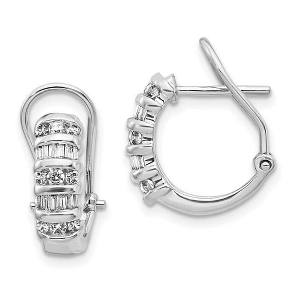 14k White Gold Diamond Omega Back Hoop Earrings EM4223