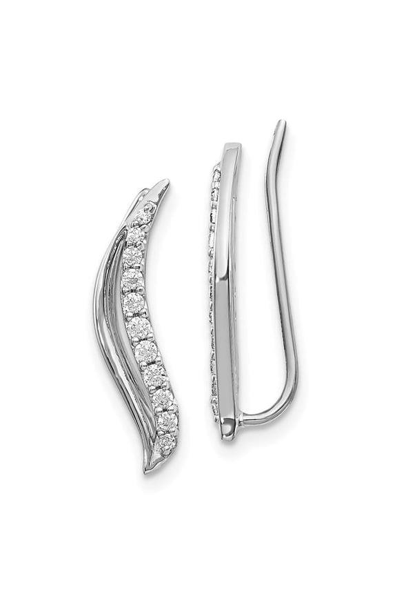14k White Gold Diamond Wave Ear Climber Earrings EM4156