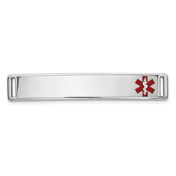 14K White Gold 34x6mm Off-Center Red Epoxy Enameled Medical ID Plate # 817 XM646W