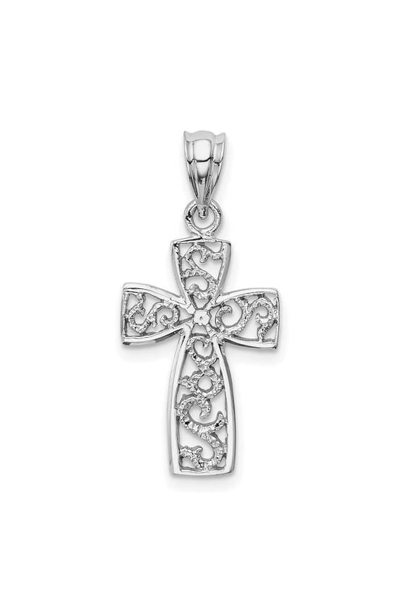 14k White Gold Filigree Cross Pendant D1592