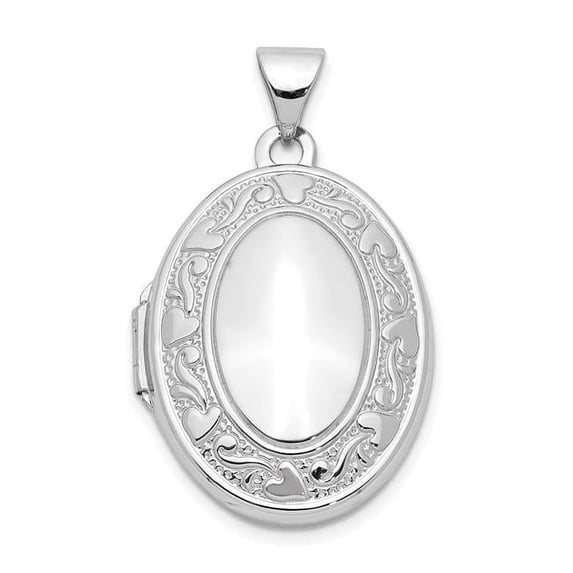 Lockets 14k White Gold Heart and Scroll Border 21mm Oval Locket