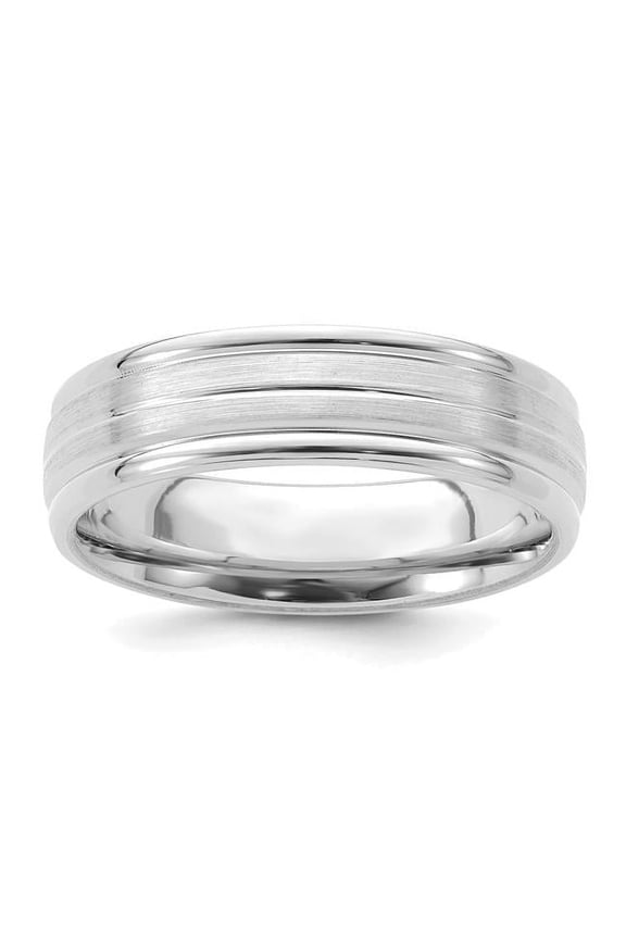 14K White Gold Heavy Comfort Fit Brush Satin Fancy Band, Size 8