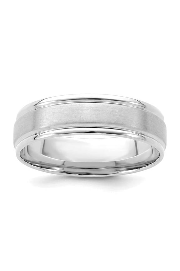 14K White Gold Heavy Comfort Fit Brush Satin Fancy Band, Size 8