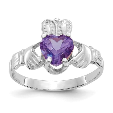 14k White Gold June CZ Heart Birthstone Claddagh Ring R504
