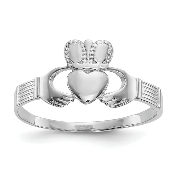 Finest Gold 14K White Gold Ladies Claddagh Ring, Size 6