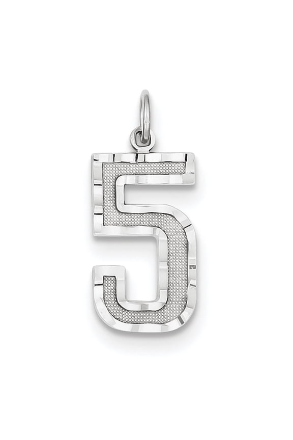 14k White Gold Diamond Cut Finish Large Size Number 5 Charm Pendant