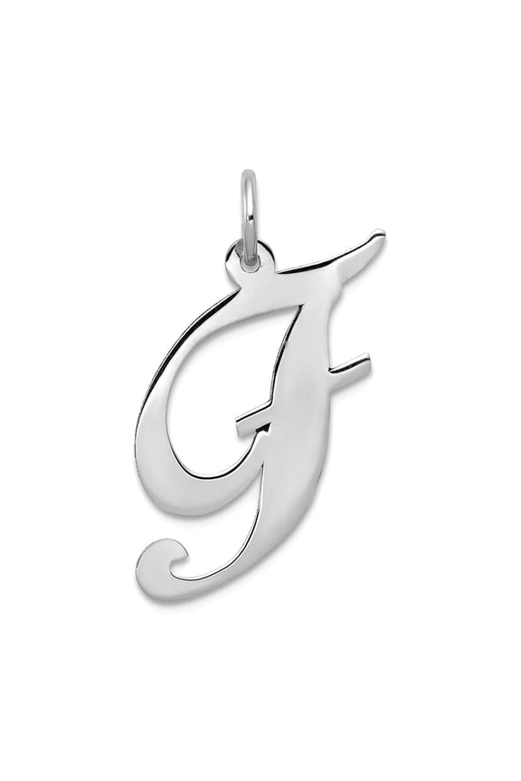 14K White Gold Large Size Fancy Script Letter F Initial Charm Pendant